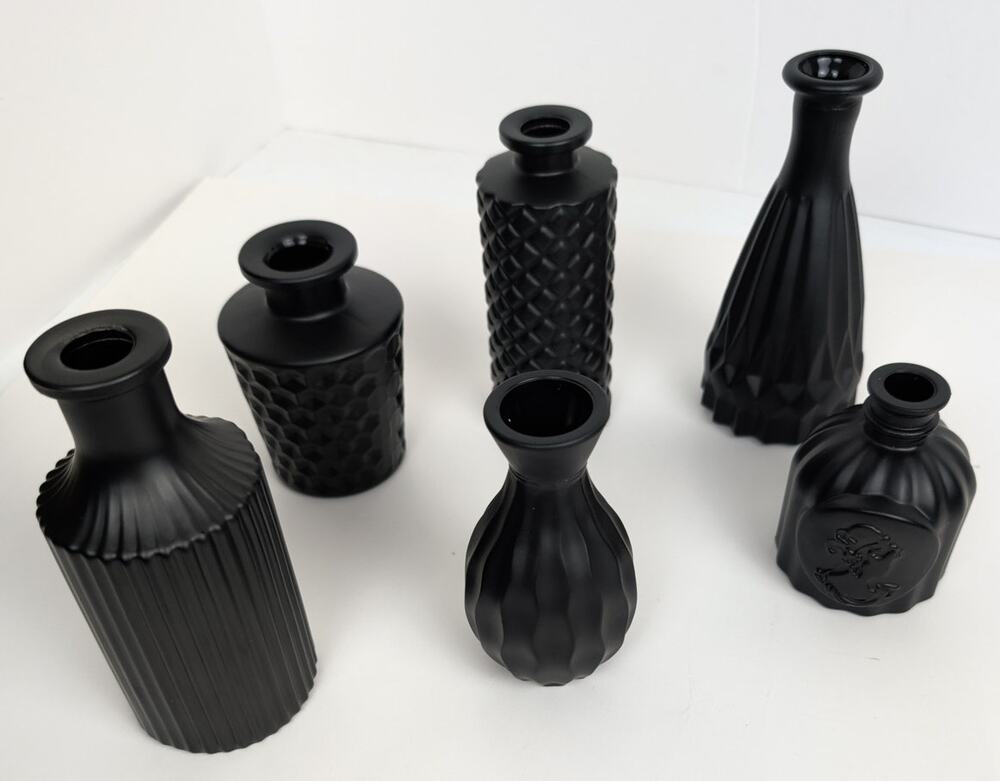 Box of 12 Black Vases Halloween Wedding Party Reception Gothic Antique